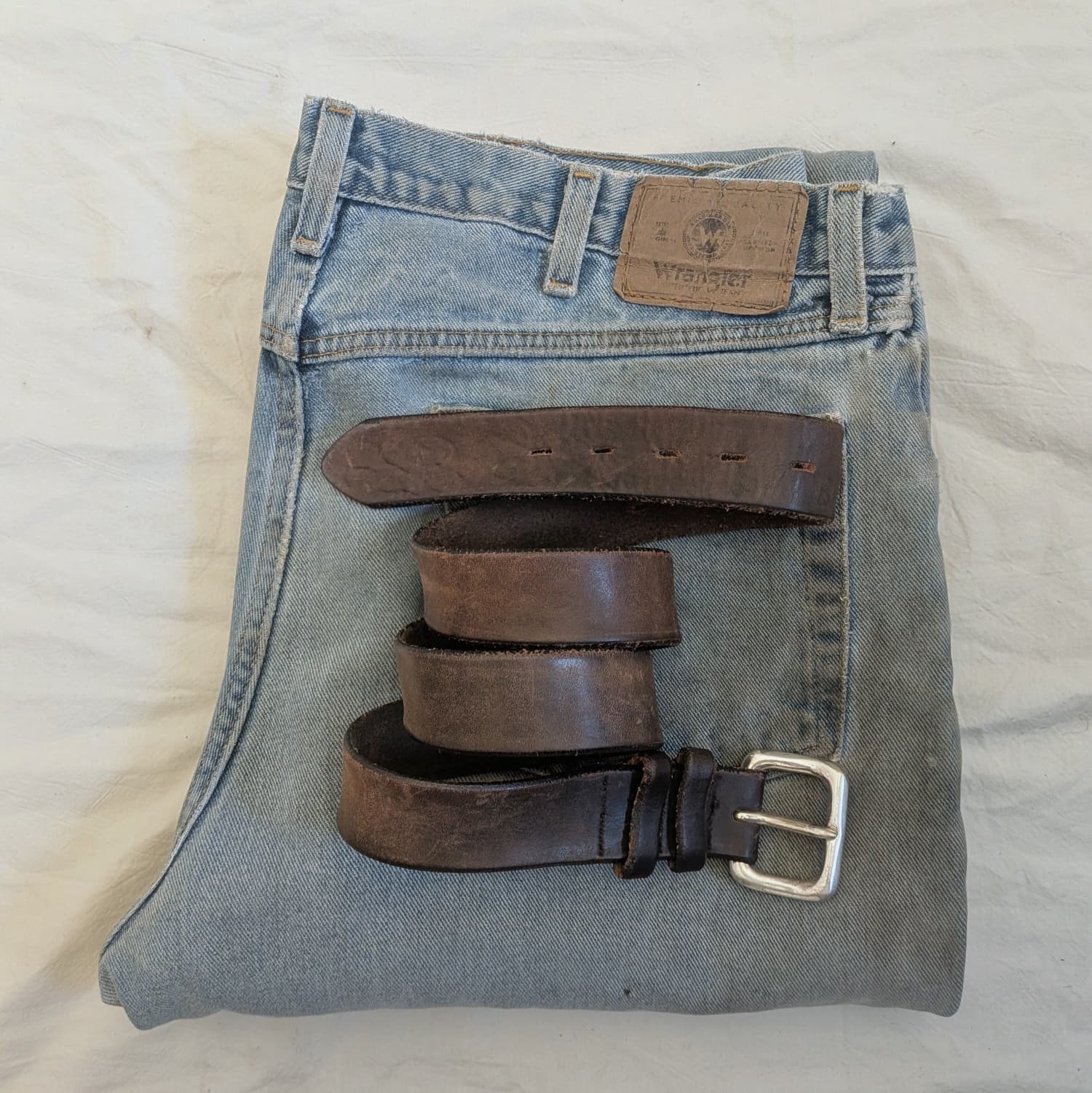 Vintage Full-Grain Horween Leather Belt – Handcrafted USA, Patina Brown, Size 34